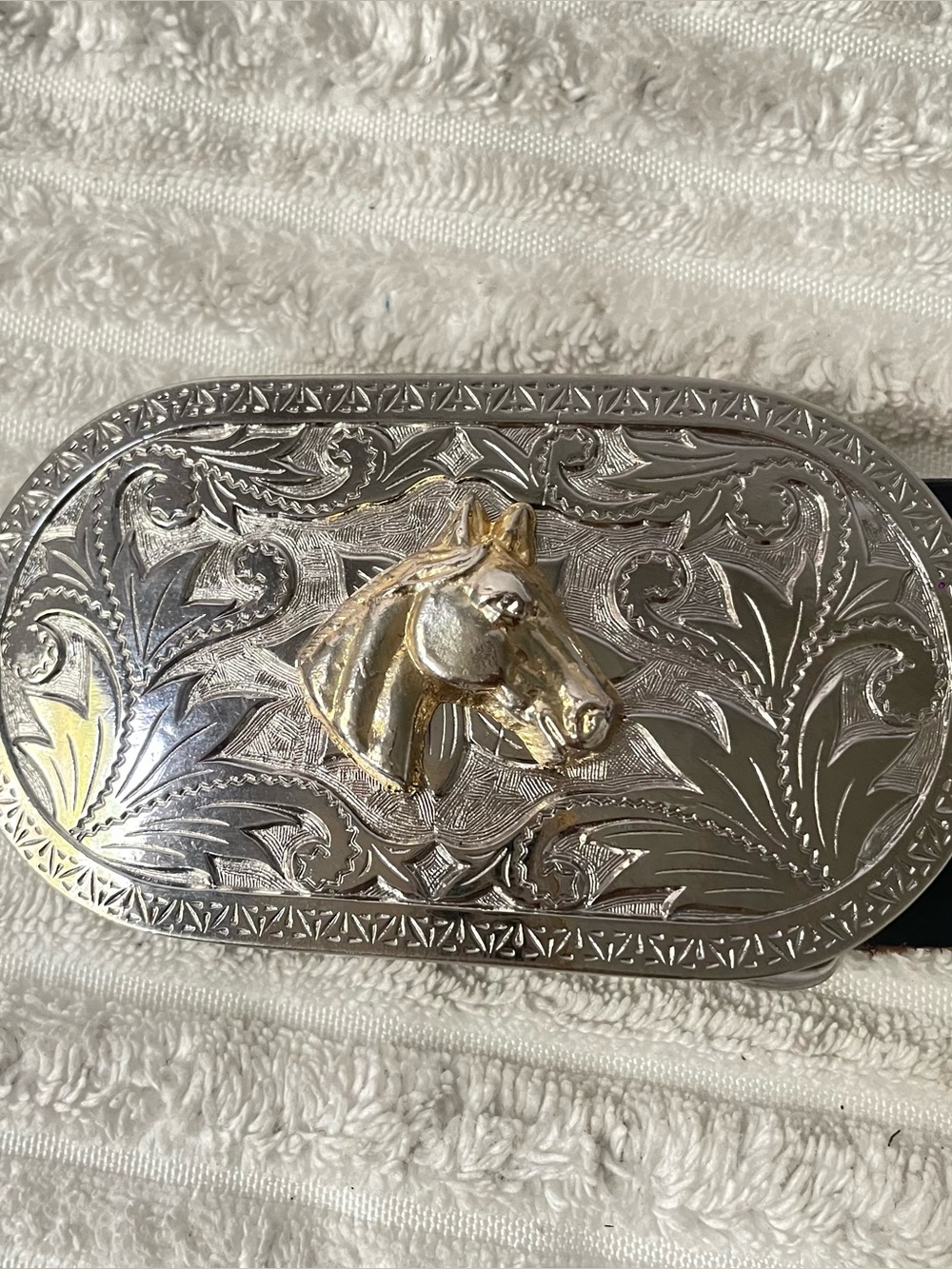 Vintage Black Tooled Leather Belt